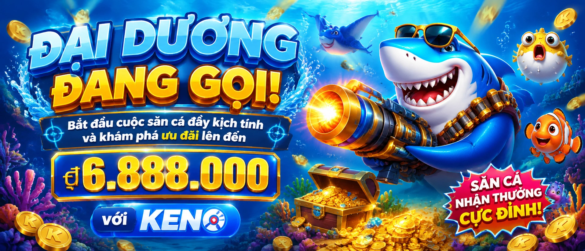 Bắn Cá VIP với chủ đề đại dương và bàn chơi nhiều người
